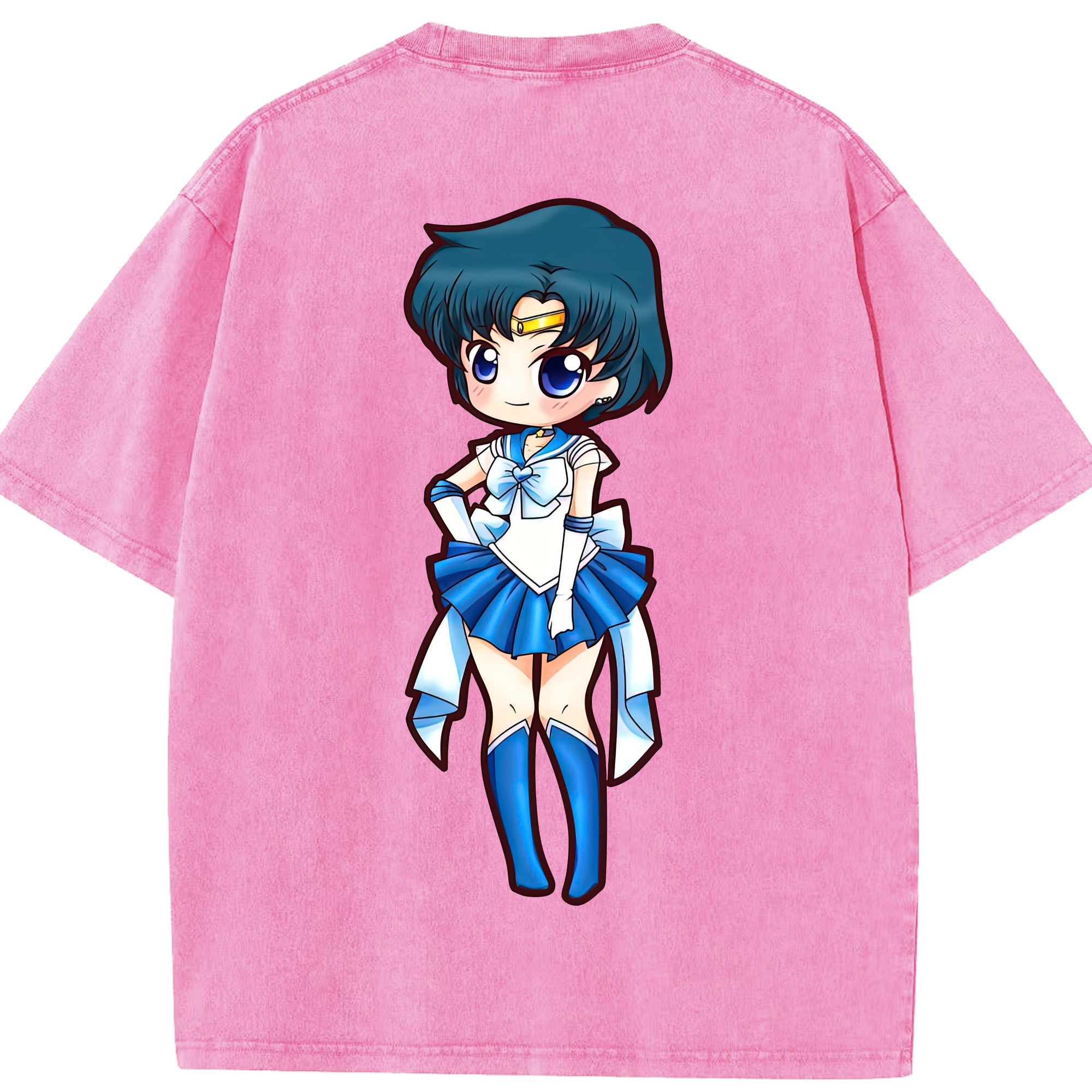 （画像用） 美少女戦士セーラームーン 水野 亜美 みずの あみ Sailor Moon Mizuno Ami 綿100% ヴィンテージ風 半袖Tシャツ（背面プリント）